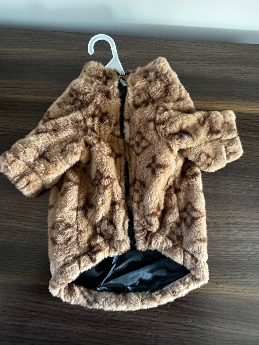 Dog Faux Fur Brown Hooded Coat - Plush Winter Jacket Size S/M NEW